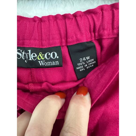 NWT Style & Co 100% Linen Pink Pants 24W 3X Eyelet Hem Scallop - Picture 6 of 9